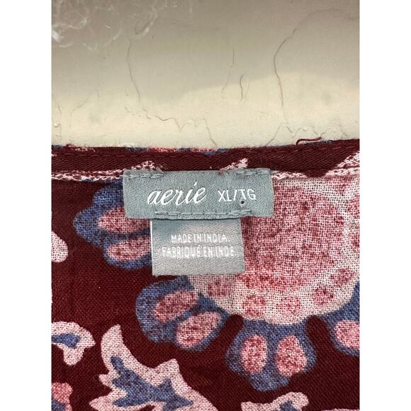 AERIE | Boho Floral Tiered Midi Dress Burgundy Pink Long Sleeve | XL - Picture 6 of 6